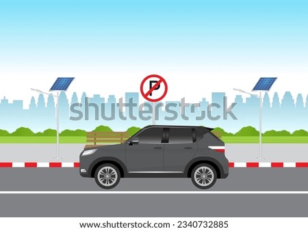 Car Parked in No Parking Area or Prohibited Area. Car Break the Rule in Prohibited Area. Traffic rules. Vector Illustration. 