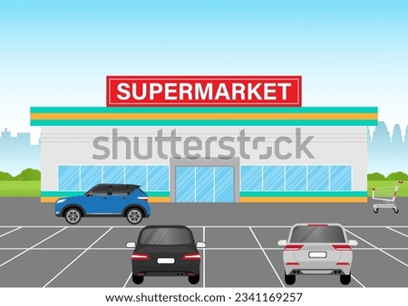 Supermarket Building or Supermarket Store. Convenience Store Building Vector Illustration. 