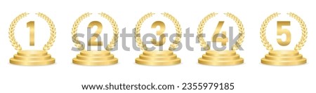 Set of Golden Number Award on Podium Stage. Number Ranking 1 2 3 4 5. Vector Illustration Isolated on White Background. 