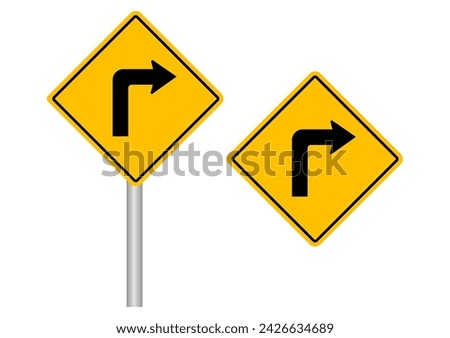 Traffic Sign. Turn Right Road Sign. Vector Illustration. 