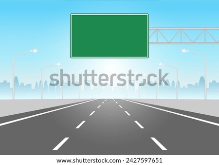 Empty Asphalt Highway Road with Traffic Sign. Vector Illustration. 