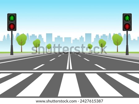 Crosswalk. Pedestrian Crossing Road. Zebra Crossing. Vector Illustration. 