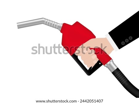 Hand Holding Gas Pump or Fuel Nozzle. Gas Station. Vector Illustration Isolated on White Background. 