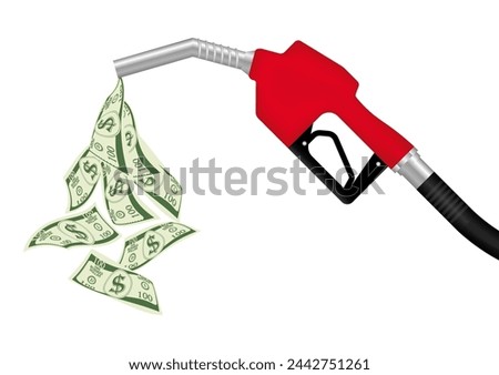 Gas Pump or Fuel Nozzle with Dollar Banknote. Gas Station Concept. Vector Illustration Isolated on White Background. 