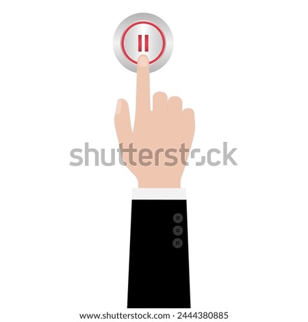 Hand Pressing Pause Button. Hand Click. Vector Illustration Isolated on White Background. 