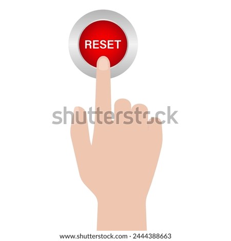 Hand Pressing Reset Button. Hand Click. Vector Illustration Isolated on White Background. 