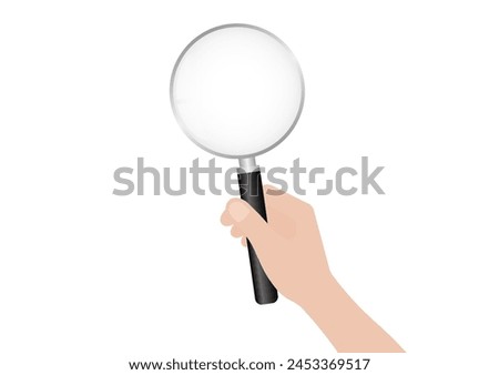 Hand holding Magnifying Glass. Vector Illustration Isolated on a White Background.