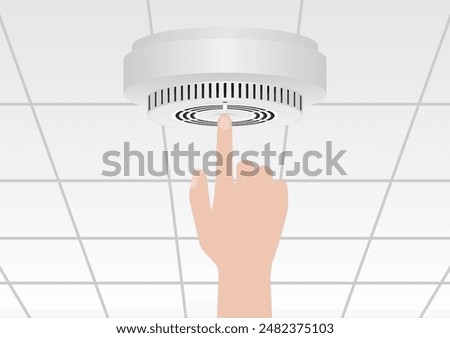 Smoke Detector and Fire Alarm. Smoke Alarm. Hand Turning On and Off Smoke Detector. Vector Illustration. 