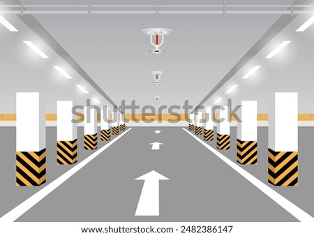 Fire Sprinkler installed on Ceiling in Building. Automatic Fire Extinguishing System. Vector Illustration. 