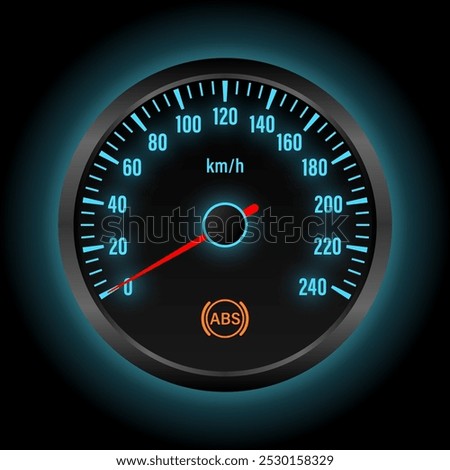 ABS Anti-Lock Braking System Warning Light on Car Dashboard. Vector Illustration. 