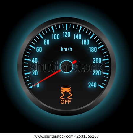 Traction Control System Off Warning Light on Car Dashboard. Vector Illustration. 