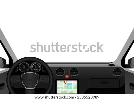 Inside View of a Car. Car Interior with Steering Wheel and Car Dashboard. Vector Illustration.