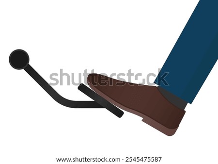 Car Pedals. Foot Pressing on Brake or Accelerator or Clutch Pedal. Vector Illustration. 