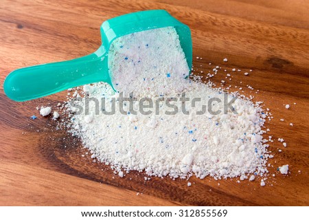 Detergent or washing powder in measuring spoon