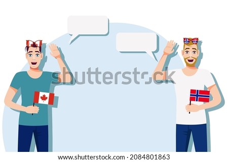 Men with Canadian and Norwegian flags. Background for the text. The concept of sports, political, education, travel and business relations between Canada and Norway. Vector illustration.