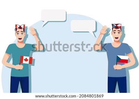 Men with Canadian and Czech flags. Background for the text. Communication between native speakers of the language. Vector illustration.