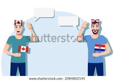 Men with Canadian and Croatian flags. Background for text. Communication between native speakers of Canada and Croatia. Vector illustration.