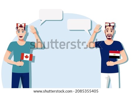 Men with Canadian and Egyptian flags. Background for the text. Communication between native speakers of the language. Vector illustration.