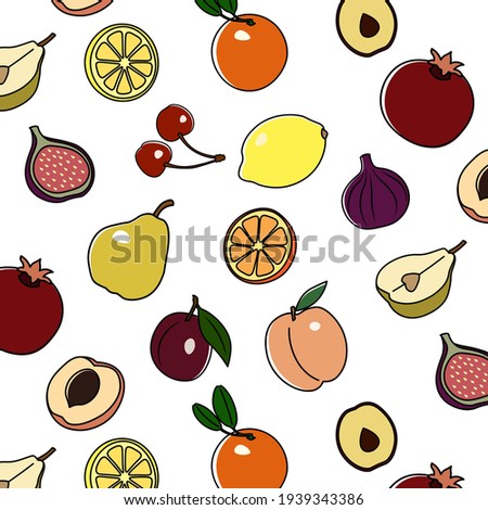 Vector fruit seamless pattern. Vector cherry pattern. Vector pear pattern. Seamless fruits pattern