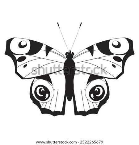 Vector butterfly aglais io. Butterfly and insect. Butterfly outline drawing. Butterfly coloring page.