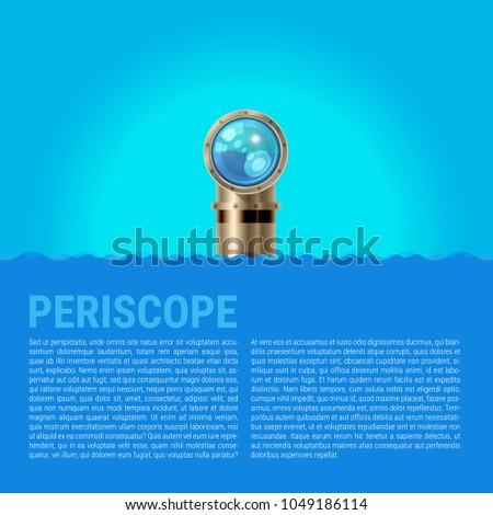 Periscope Background, Sea Waves Vector Background. Metal periscope with a Sparkling Lens in the Waves Above the Water. Spy or Surveillance Concept. Ideal for Poster or Web Banner.