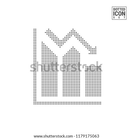 Down Graph Dot Pattern Icon. Downward Bars Dotted Icon Isolated on White. Vector Background, Design Template. Can Be Used for Advertising, Web and Mobile UI.