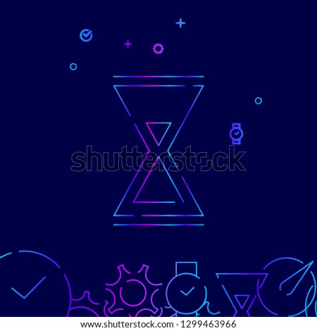 Hourglass Vector Line Icon. Sandglass Gradient Symbol, Pictogram, Sign. Dark Blue Background. Light Abstract Geometric Background. Related Bottom Border