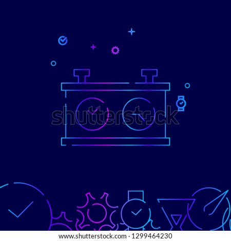 Chess Clock Vector Line Icon. Dual Clockface Gradient Symbol, Pictogram, Sign. Dark Blue Background. Light Abstract Geometric Background. Related Bottom Border