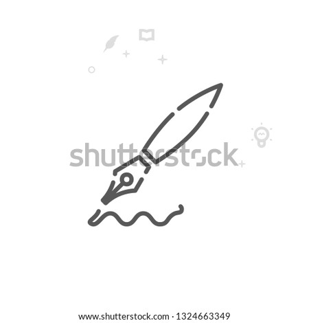 Ink Pen Vector Line Icon. Writing, Authors and Books Symbol, Pictogram, Sign. Light Abstract Geometric Background. Editable Stroke. Adjust Line Weight. Design with Pixel Perfection.