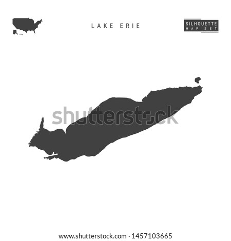 Lake Erie Blank Vector Map Isolated on White Background. High-Detailed Black Silhouette Map of Lake Erie.