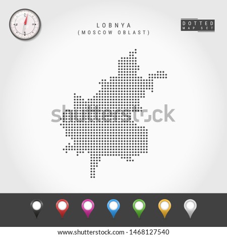 Dots Map of Lobnya, Moscow Oblast. Simple Silhouette of Lobnya. Vector Compass. Multicolored Map Markers. Vector Illustration. Сток-фото © 