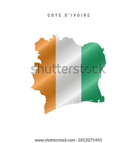 Detailed waving flag map of Cote dIvoire or Ivory Coast. Vector map with masked flag.