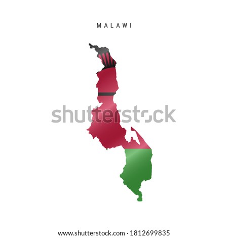 Detailed waving flag map of Malawi. Vector map with masked flag.