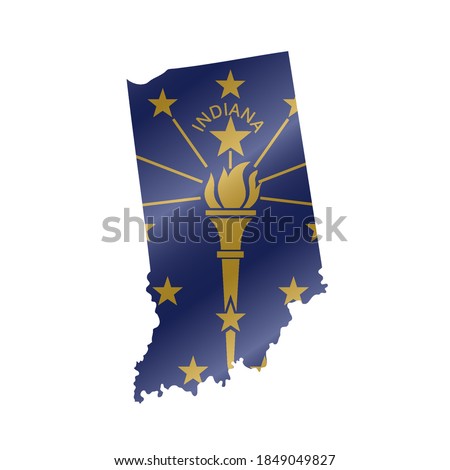 Detailed waving flag map of Indiana. Vector map with masked flag.