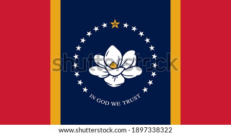 Flag of Mississippi, new Magnolia flag flat vector illustration.