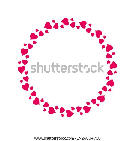 Circular round frame from pink hearts. Flat vector illustration isolated on white.