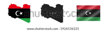 Libya. Map with masked flag. Detailed silhouette. Waving flag. Vector illustration isolated on white.