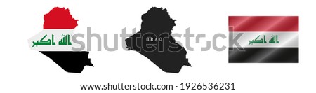 Iraq. Map with masked flag. Detailed silhouette. Waving flag. Vector illustration isolated on white.