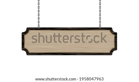 Hanging light brown wood sign. 3D vector illustration