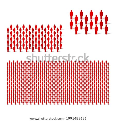 Small, medium and large human crowd. Stick figure red simple icons. Vector illustration