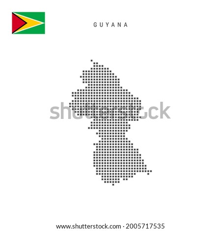 Square dots pattern map of Guyana. Guyanese dotted pixel map with national flag isolated on white background. Vector illustration.