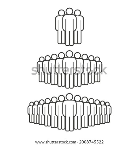 Small, medium and large group of people. Male people crowd line icon. Persons symbol isolated. Vector illustration.