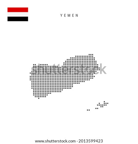 Square dots pattern map of Yemen. Yemeni dotted pixel map with national flag isolated on white background. Vector illustration.