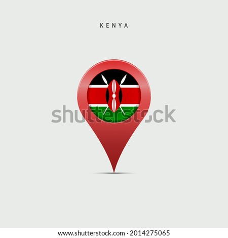 Teardrop map marker with flag of Kenya. Kenyan flag inserted in the location map pin. 3D vector illustration isolated on light grey background.