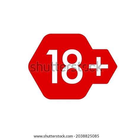 18 plus years old icon vector set. Adults content. 18 age restriction signs. Eighteen plus years sticker, badge, hexagonal red label.