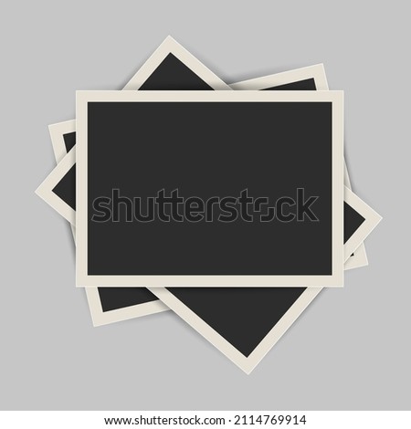 Stack of old photos with clipping path for the inside. Old photo frame template. 3D realistic vector illustration.