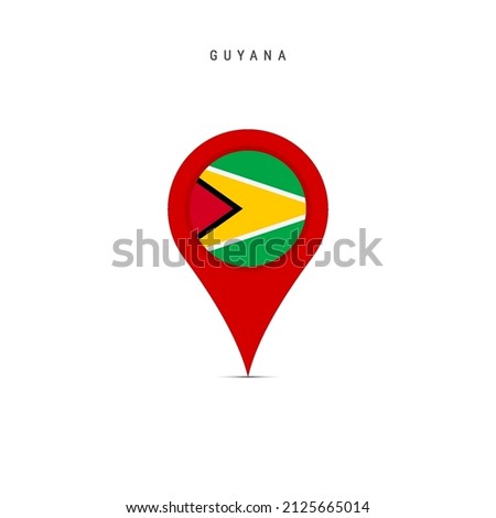Teardrop map marker with flag of Guyana. Guyanese flag inserted in the location map pin. Flat vector illustration isolated on white background.