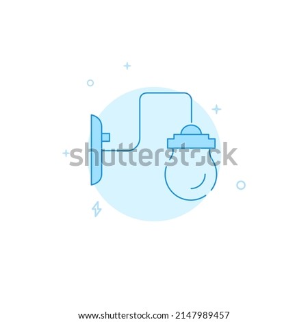 Wall lamp, sconce vector icon. Flat illustration. Filled line style. Blue monochrome design. Editable stroke. Adjust line weight.