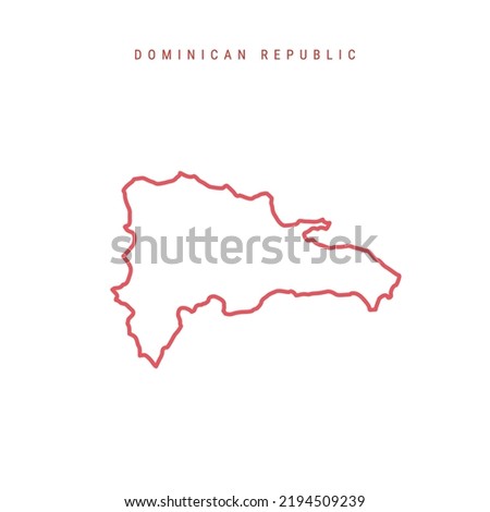 Dominican Republic editable outline map. Republica Dominicana red border. Country name. Adjust line weight. Change to any color. Vector illustration.