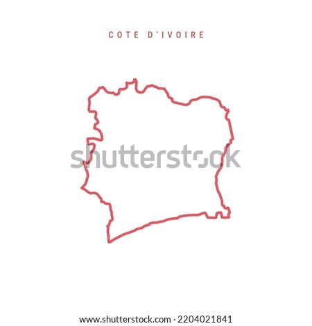 Cote d-Ivoire editable outline map. Ivory Coast red border. Country name. Adjust line weight. Change to any color. Vector illustration.